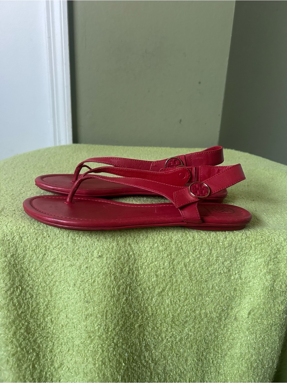 Tory Burch Red Leather Slingback Thong Sandals Sz 8 - Picture 7 of 13